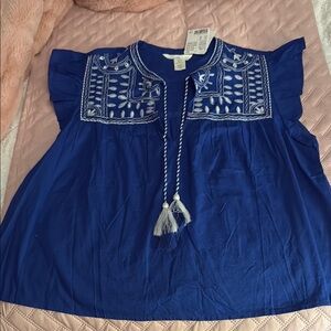Blue Embroidered Women's Top